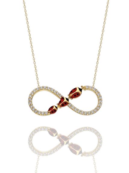 Üç Uğur Böceği Sonsuzluk İçinde Çok Güzel  14 Ayar Altın Kolye - photo 1