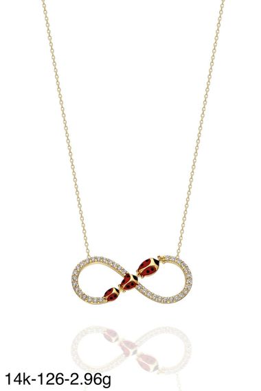 Üç Uğur Böceği Sonsuzluk İçinde Çok Güzel  14 Ayar Altın Kolye - photo 2