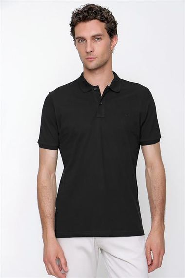 Мужская черная базовая футболка поло с динамическим кроем Morven - фото 1