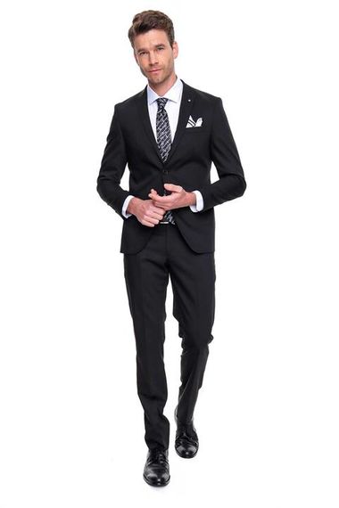 Men's Black Basic Plain Slim Fit Slim Fit Double Slit Suit - photo 1