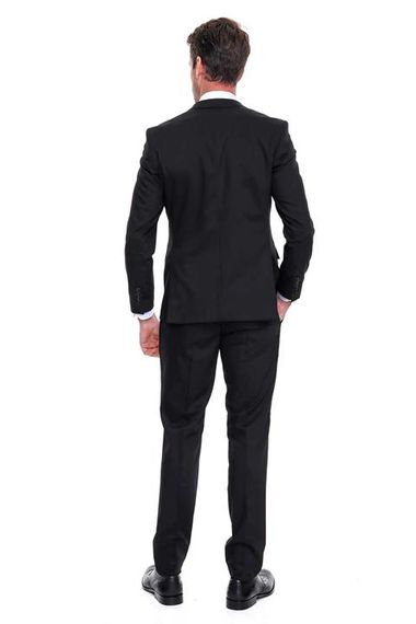 Men's Black Basic Plain Slim Fit Slim Fit Double Slit Suit - photo 3