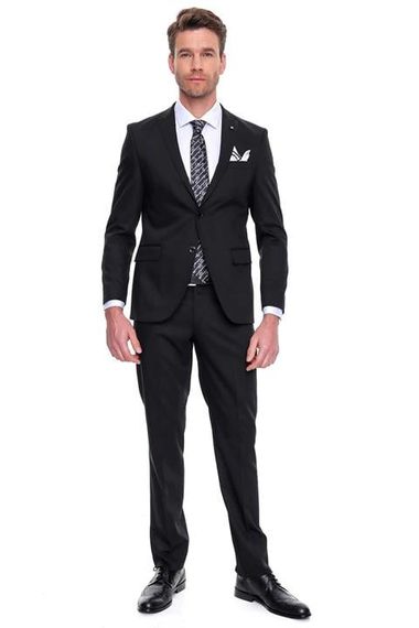 Men's Black Basic Plain Slim Fit Slim Fit Double Slit Suit - photo 2