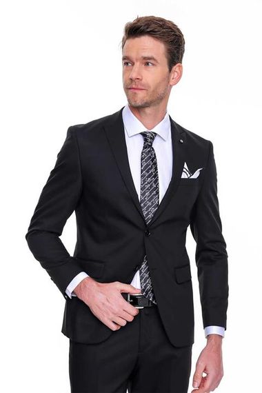 Men's Black Basic Plain Slim Fit Slim Fit Double Slit Suit - photo 5