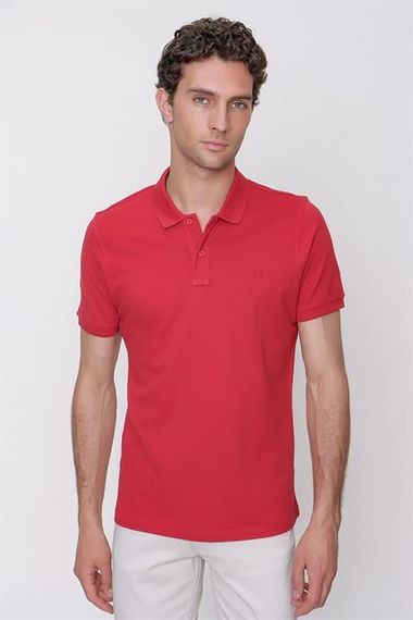 Men's Red Basic Plain 100% Cotton Dynamic Fit Comfortable Fit Short Sleeve Polo Neck T-Shirt - photo 1