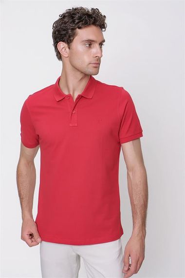 Men's Red Basic Plain 100% Cotton Dynamic Fit Comfortable Fit Short Sleeve Polo Neck T-Shirt - photo 3