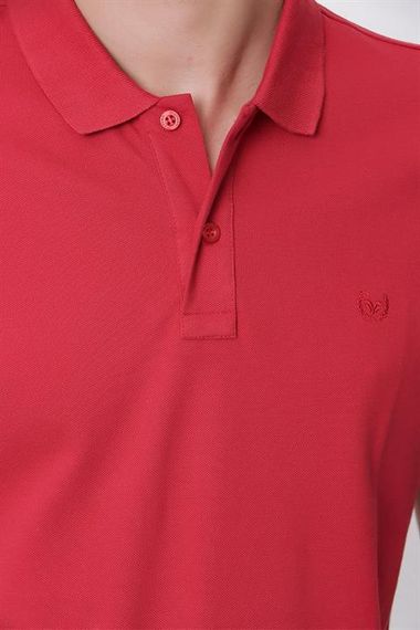 Men's Red Basic Plain 100% Cotton Dynamic Fit Comfortable Fit Short Sleeve Polo Neck T-Shirt - photo 5