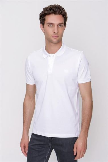 Men's White Basic Plain 100% Cotton Slim Fit Slim Fit Short Sleeve Polo Neck T-Shirt - photo 2