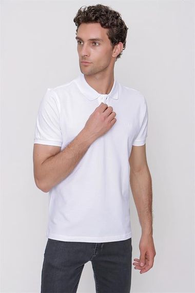 Men's White Basic Plain 100% Cotton Slim Fit Slim Fit Short Sleeve Polo Neck T-Shirt - photo 5