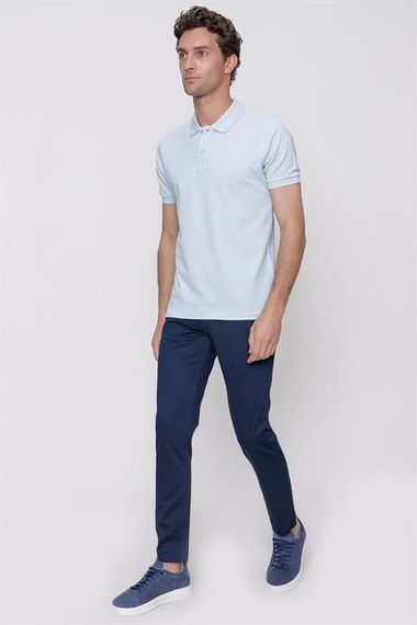 Men's Ice Blue Basic Plain 100% Cotton Slim Fit Slim Fit Short Sleeve Polo Neck T-Shirt - photo 5