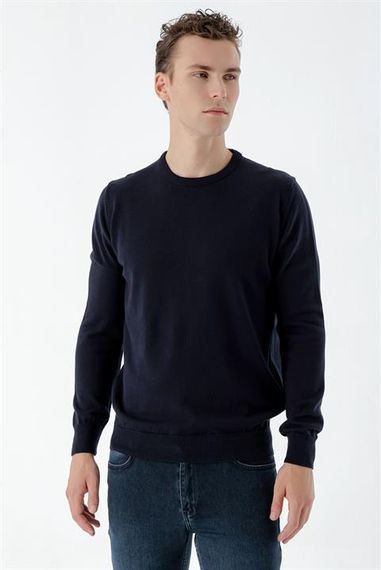 Morven Men's Navy Blue Basic Crew Neck Dynamic Fit Comfortable Cut Knitwear - photo 2