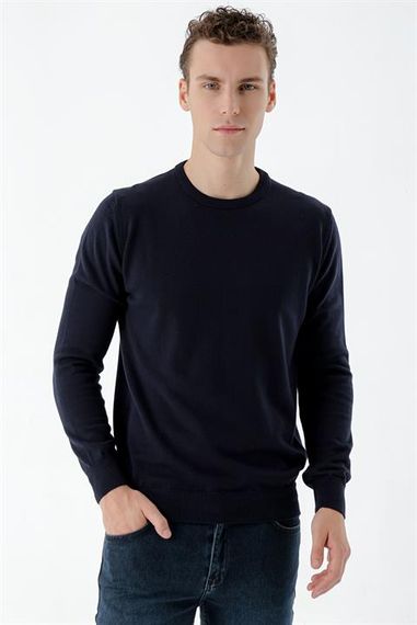 Morven Men's Navy Blue Basic Crew Neck Dynamic Fit Comfortable Cut Knitwear - photo 1