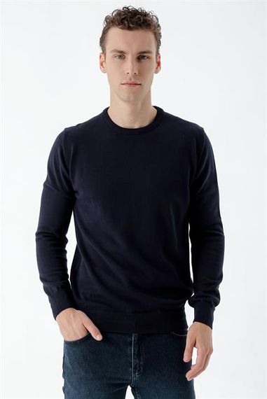 Morven Men's Navy Blue Basic Crew Neck Dynamic Fit Comfortable Cut Knitwear - photo 3