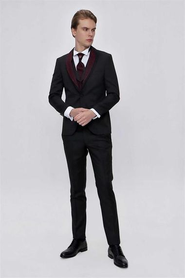 Morven Men's Black Santos Drop Collar Slim Fit Suit - photo 3