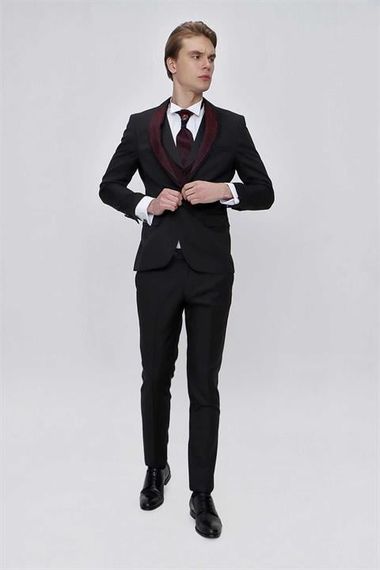 Morven Men's Black Santos Drop Collar Slim Fit Suit - photo 2