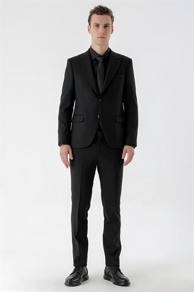 Men's Black Basic Plain Slim Fit Suit (SHIRT, TIE GIFT) - photo 1