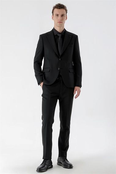 Men's Black Basic Plain Slim Fit Suit (SHIRT, TIE GIFT) - photo 2