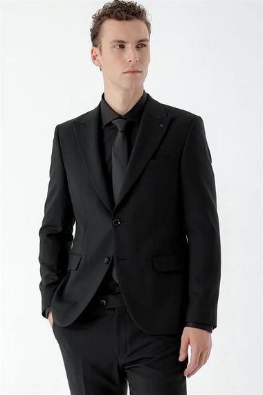 Men's Black Basic Plain Slim Fit Suit (SHIRT, TIE GIFT) - photo 3