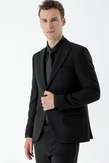 Men's Black Basic Plain Slim Fit Suit (SHIRT, TIE GIFT) - photo 5