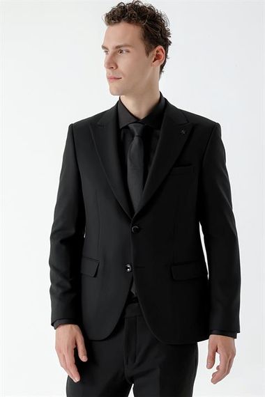 Men's Black Basic Plain Slim Fit Suit (SHIRT, TIE GIFT) - photo 4