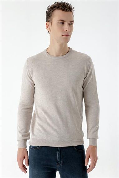 Morven Men's Beige Basic Crew Neck Dynamic Fit Comfortable Cut Knitwear - photo 2