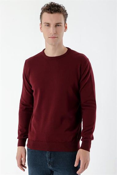 Morven Men's Dark Claret Red Basic Crew Neck Dynamic Fit Comfortable Cut Knitwear - photo 2