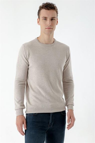 Morven Men's Beige Basic Crew Neck Dynamic Fit Comfortable Cut Knitwear - photo 1