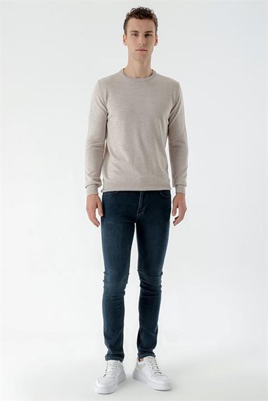 Morven Men's Beige Basic Crew Neck Dynamic Fit Comfortable Cut Knitwear - photo 5