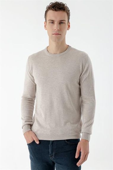 Morven Men's Beige Basic Crew Neck Dynamic Fit Comfortable Cut Knitwear - photo 3