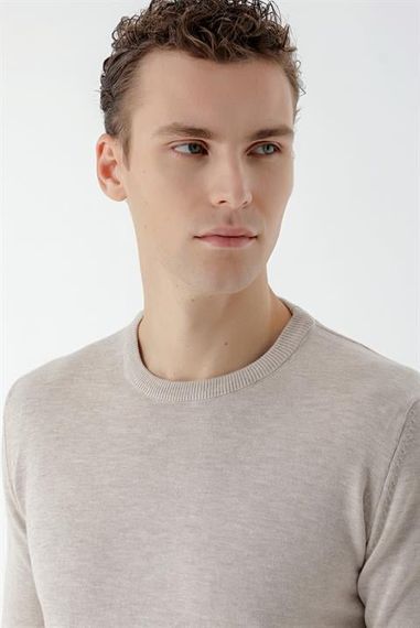 Morven Men's Beige Basic Crew Neck Dynamic Fit Comfortable Cut Knitwear - photo 4