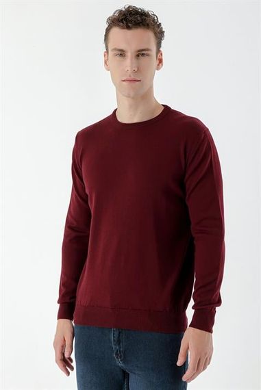 Morven Men's Dark Claret Red Basic Crew Neck Dynamic Fit Comfortable Cut Knitwear - photo 1