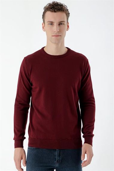 Morven Men's Dark Claret Red Basic Crew Neck Dynamic Fit Comfortable Cut Knitwear - photo 3