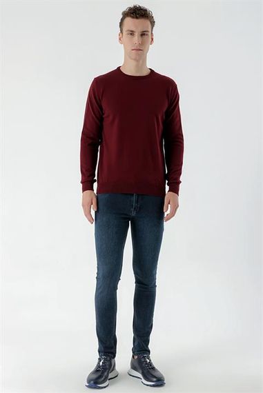 Morven Men's Dark Claret Red Basic Crew Neck Dynamic Fit Comfortable Cut Knitwear - photo 5