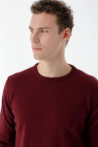 Morven Men's Dark Claret Red Basic Crew Neck Dynamic Fit Comfortable Cut Knitwear - photo 4