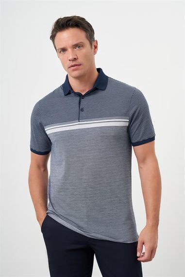 Morven Erkek Lacivert Trend Çizgili Polo Yaka Dynamic Fit T-Shirt - photo 2