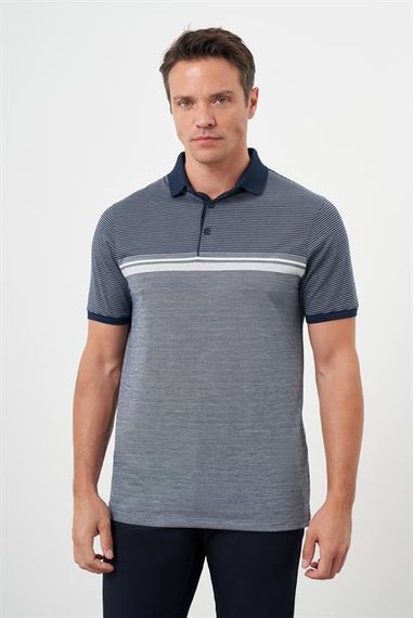 Morven Erkek Lacivert Trend Çizgili Polo Yaka Dynamic Fit T-Shirt - photo 1