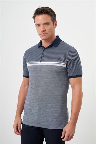 Morven Erkek Lacivert Trend Çizgili Polo Yaka Dynamic Fit T-Shirt - photo 3