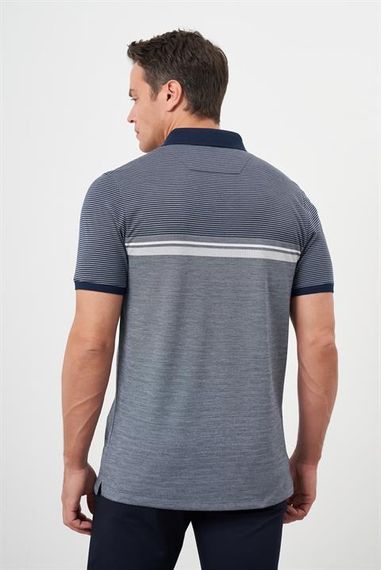 Morven Erkek Lacivert Trend Çizgili Polo Yaka Dynamic Fit T-Shirt - photo 5