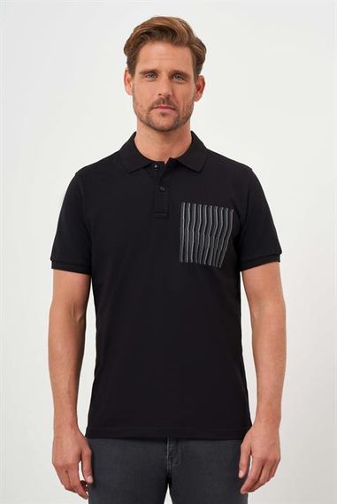 Morven Erkek Siyah Trend Compact Düz Pike Polo Yaka T-Shirt