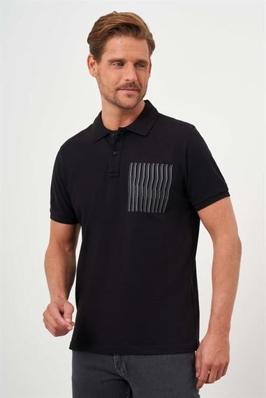 Morven Erkek Siyah Trend Compact Düz Pike Polo Yaka T-Shirt