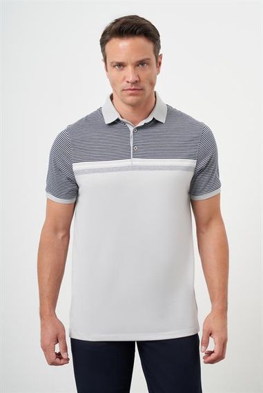 Morven Erkek Gri Trend Çizgili Polo Yaka Dynamic Fit T-Shirt - photo 1