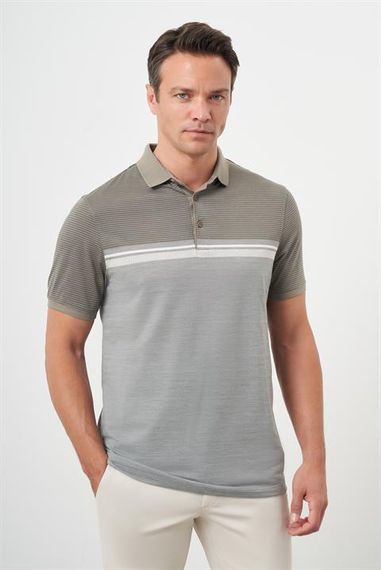 Morven Erkek Haki Trend Çizgili Polo Yaka Dynamic Fit T-Shirt - photo 3