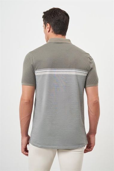 Morven Erkek Haki Trend Çizgili Polo Yaka Dynamic Fit T-Shirt - photo 5