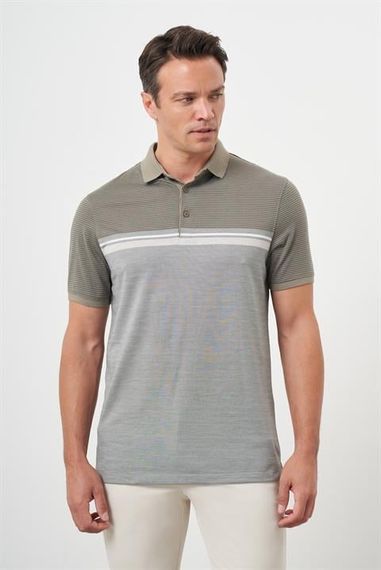 Morven Erkek Haki Trend Çizgili Polo Yaka Dynamic Fit T-Shirt - photo 2