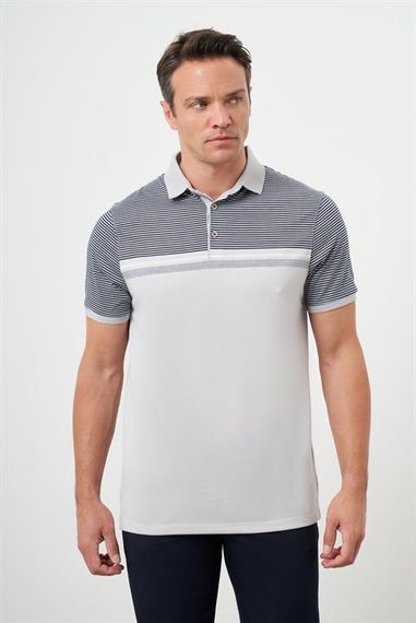 Morven Erkek Gri Trend Çizgili Polo Yaka Dynamic Fit T-Shirt - photo 2