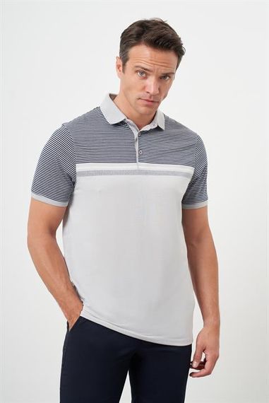 Morven Erkek Gri Trend Çizgili Polo Yaka Dynamic Fit T-Shirt - photo 3