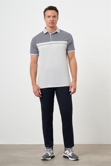 Morven Erkek Gri Trend Çizgili Polo Yaka Dynamic Fit T-Shirt - photo 4