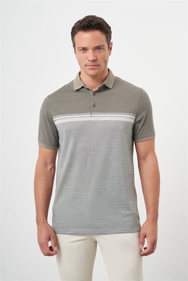 Morven Erkek Haki Trend Çizgili Polo Yaka Dynamic Fit T-Shirt - photo 1