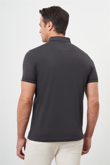 Morven Erkek Siyah Trend Merserize Düz Düğmeli Yaka Dynamic Fit T-Shirt - photo 5