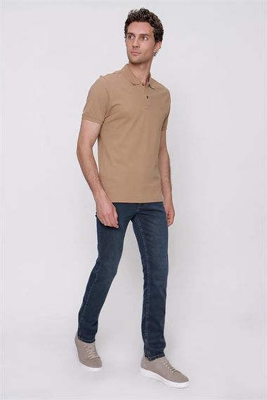 Чоловіча футболка поло Slim Fit з бавовни, однотонна, короткий рукав, без кишені, модель Сафарі - фото 4