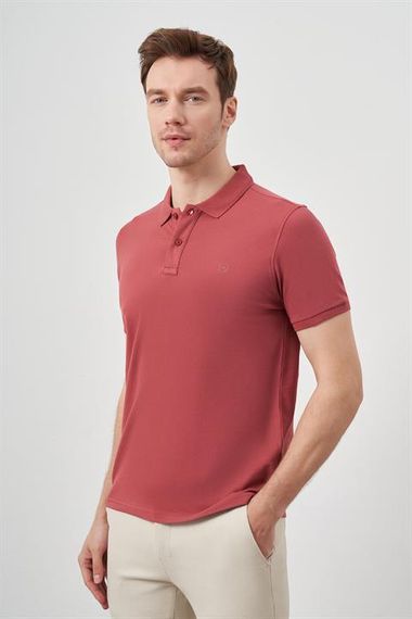 Gül Basic Düz %100 Pamuk Slim Fit Dar Kesim Kısa Kollu  Polo Yaka Erkek Tişört - fotoğraf 3